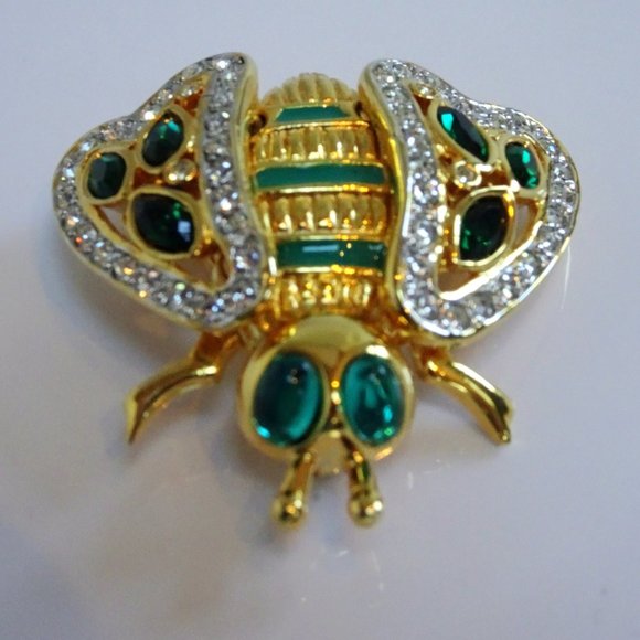 VALENTINO Garavani Crystal Poured Glass Pate de Verre Gripoix Bug Bee Pin Brooch - Picture 10 of 15